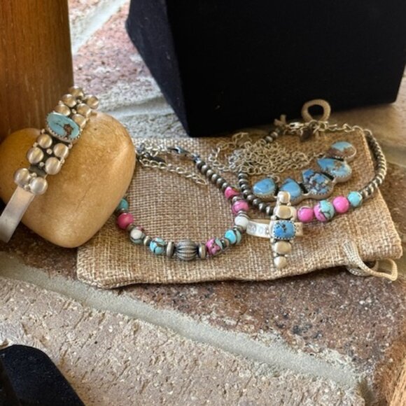 Handmade Sterling Silver Golden Hills Turquoise Cuff Bracelet - Picture 3 of 3